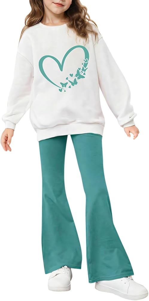 Utlike Girls Cute Letter Printed Hoodie & Pants Outfit Set – Mint Green