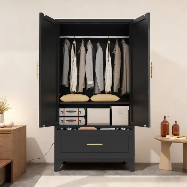 avobird 60-Inch Metal Wardrobe Cabinet with Drawer