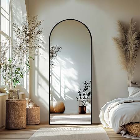 Easy4Home 56" Arched Full Length Mirror – Freestanding Black Floor Mirror